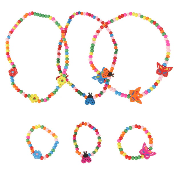 Children Toddler Jewelry Butterfly Heart Flower Wood Beads Necklace Bracelet Set